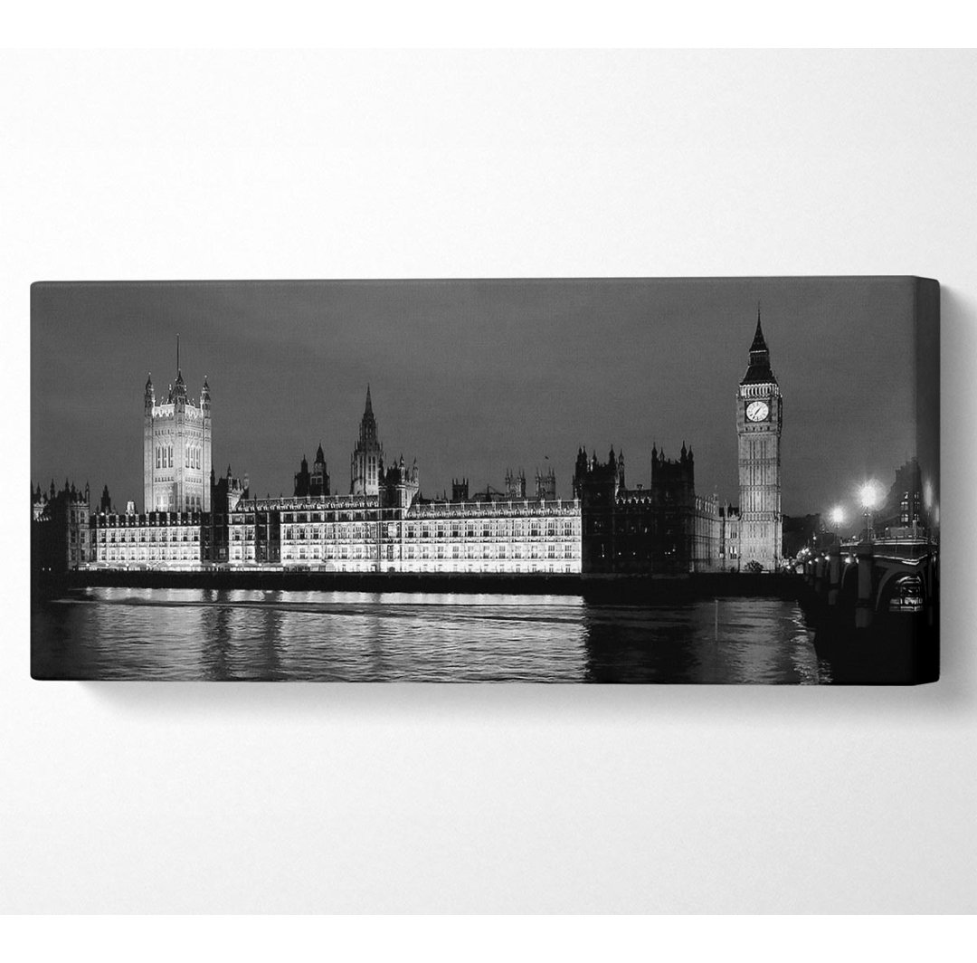 Londoner Themse Houses Of Parliament B N W Nacht Panoramaleinwand