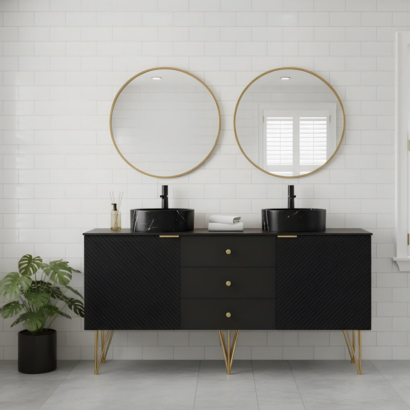 Meuble-lavabo 60 po avec 2 vasques en céramique