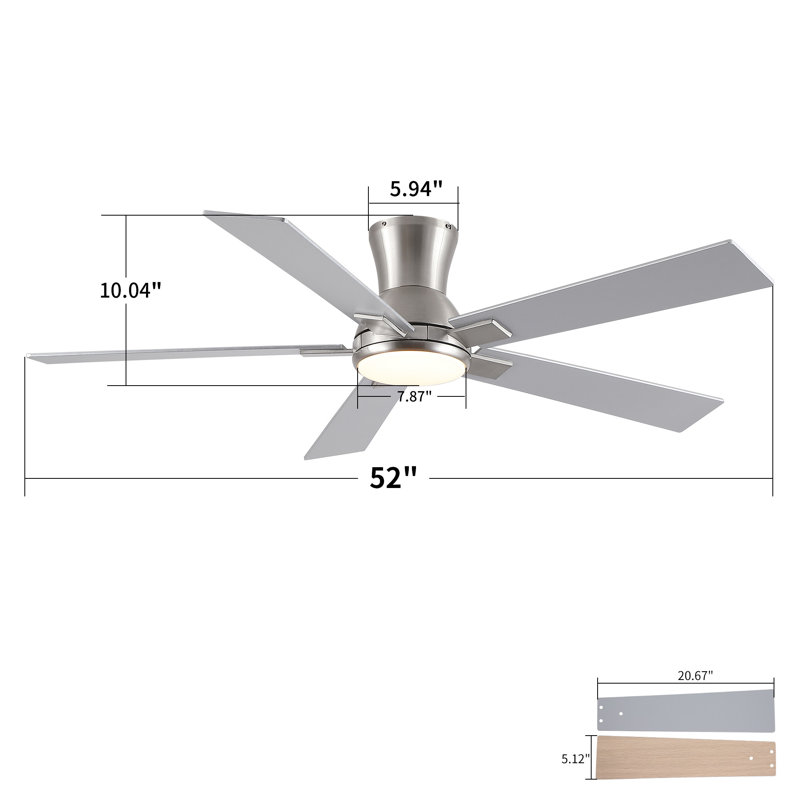 Ventilateur de plafond 52 po à finition nickel brossé moderne avec lumière et télécommande