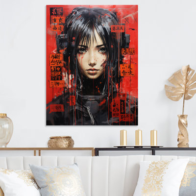 Neon Graffiti, Japon, Geisha, femme II, impression d'art mural en métal asiatique