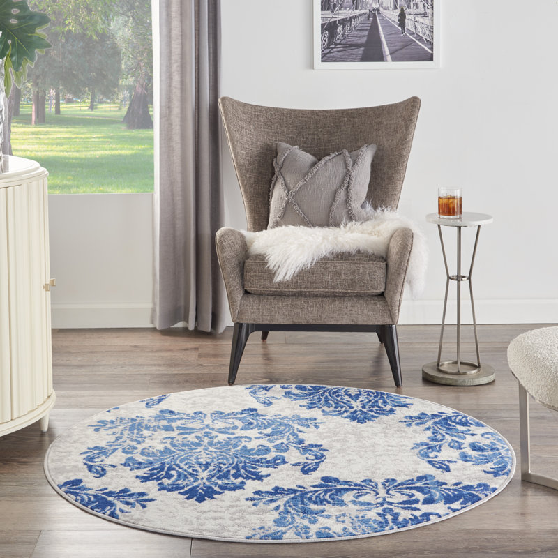 Tapis bleu / gris / ivoire Donatien, Rond 5 pi