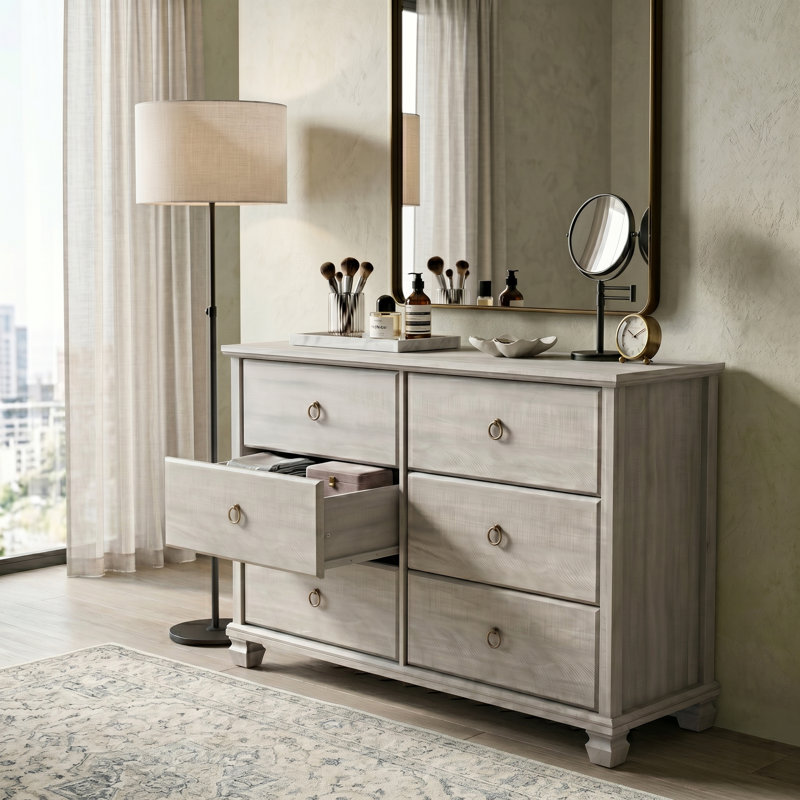 Weston Traditional 46.3" W 6 Drawer Dresser, Dusty Gray Oak
