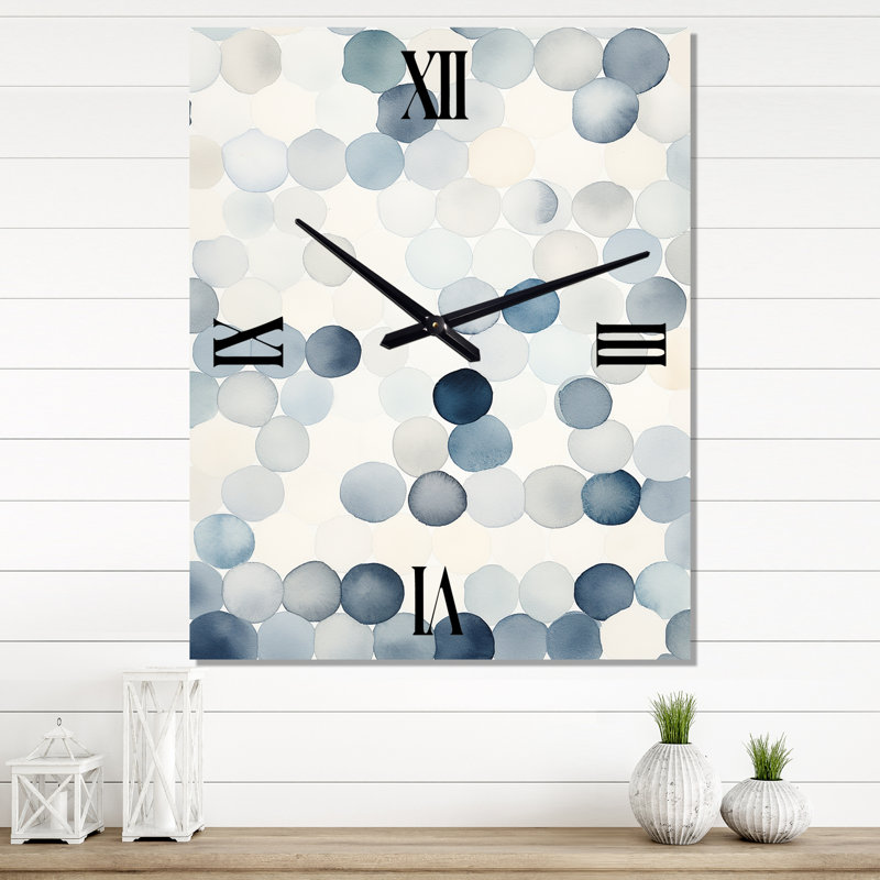 Horloge murale moderne à motif de cercles, aquarelle matelassée bleu rétro I, H 32 po x l 16 po x P 1 po
