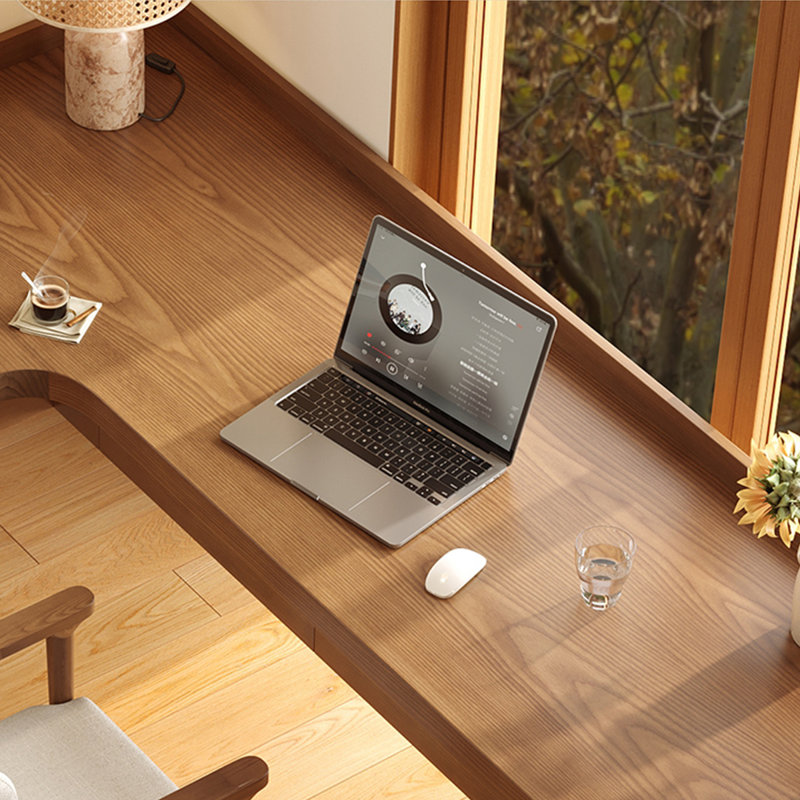Bureau en bois massif brun en forme de L avec 3 tiroirs, H 29,53 po x l 70,87 po x P 55,12 po, Orienté à gauche (vu de face)