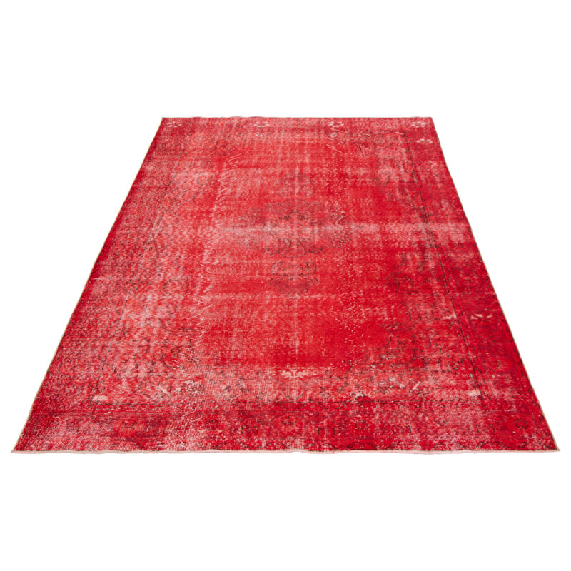 Tapis rouge en laine noué à la main de conception unique 2000S 6 pi 9 po x 10 pi 10 po Ojiugo
