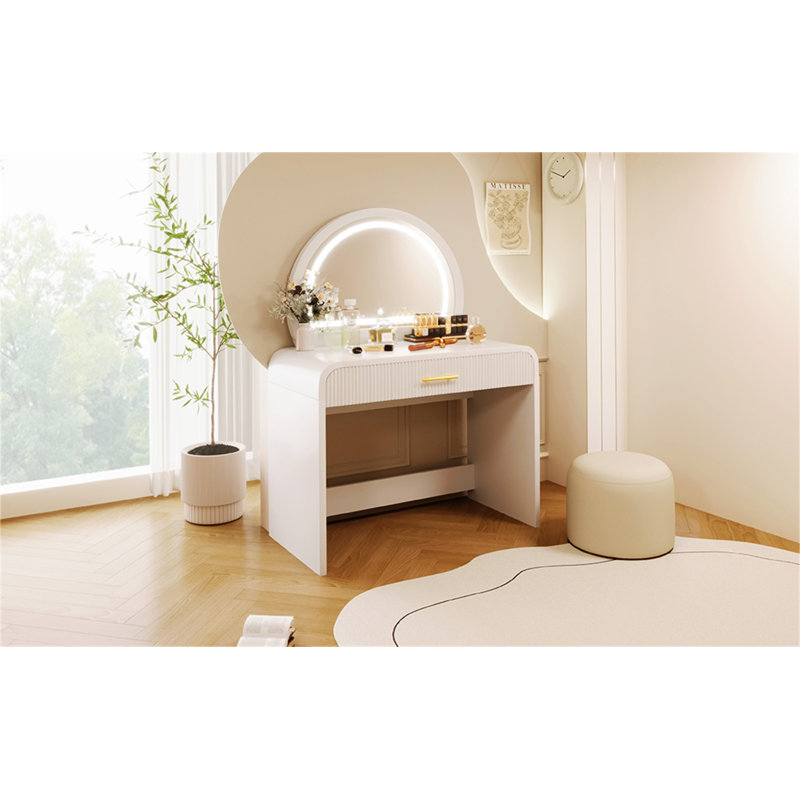 39" Makeup Vanity Table with Mirror Touch Screen Lighted Mirror, Dressing Table with Drawer for Bedroom, White