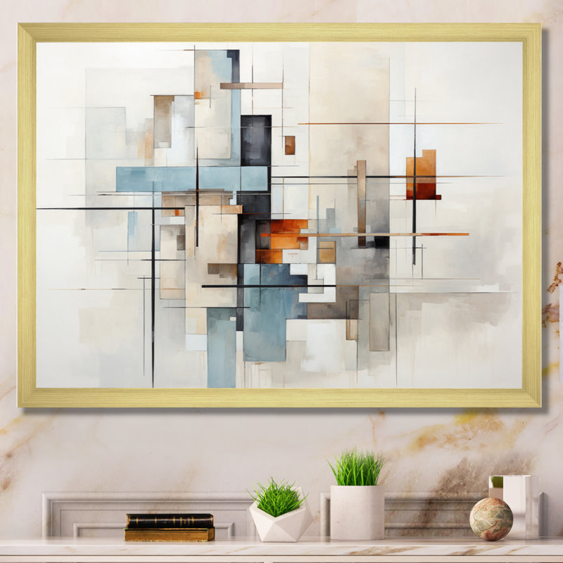 «Beige bleu sarcelle» - Reproduction sur toile, H 24 po x l 32 po x P 1 po, Encadrement doré