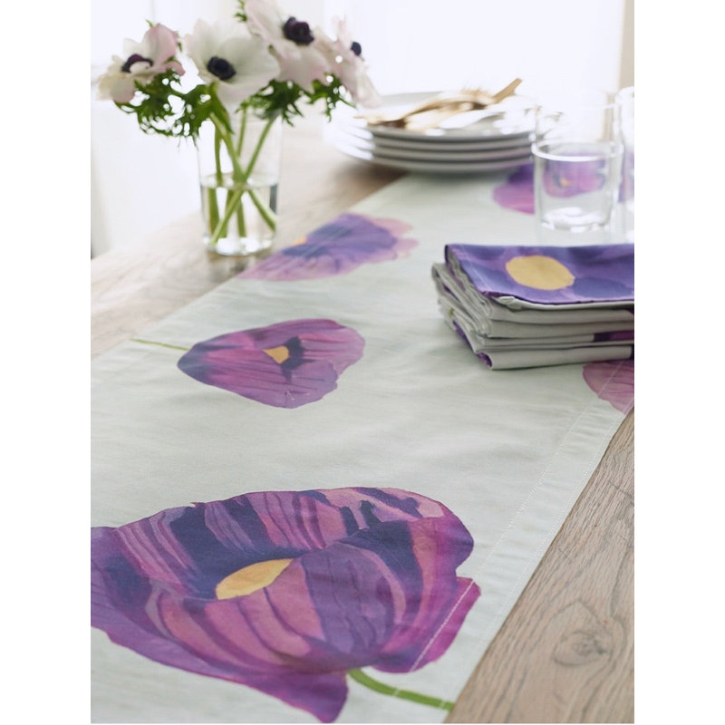 Table Runner: Purple Poppies on Snow
