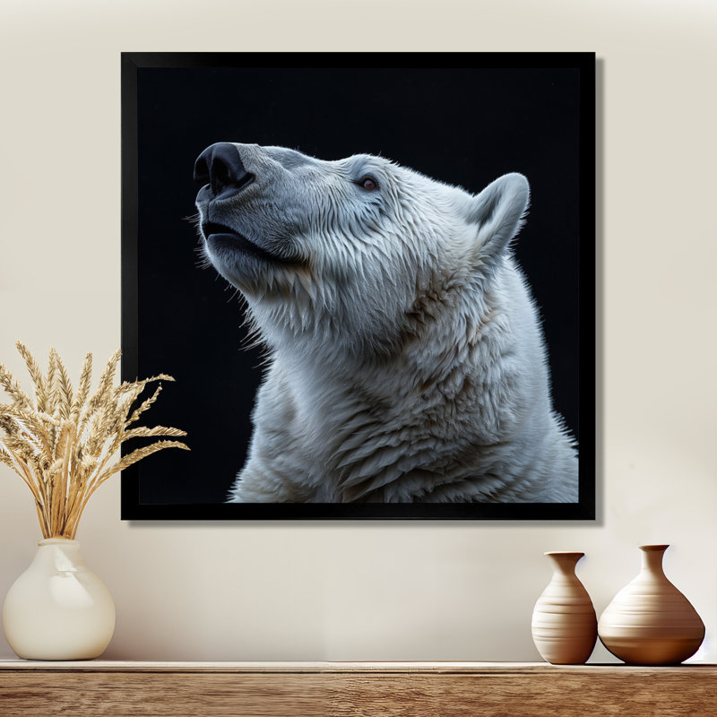 Photo en noir et blanc d'un ours polaire I - ours 2, Toile argentée avec cadre flottant, H 16 po x l 16 po x P 1 po
