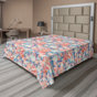 Rose pastel / motif floral bleu-vert