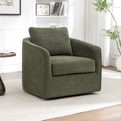  Swivel Accent Chairs, Oversized Swivel Barrel Chair with High Density Foam, Chenille Fabric Reading Chairs, Green Upholstered Club Chairs for Living Room, No Assembly
