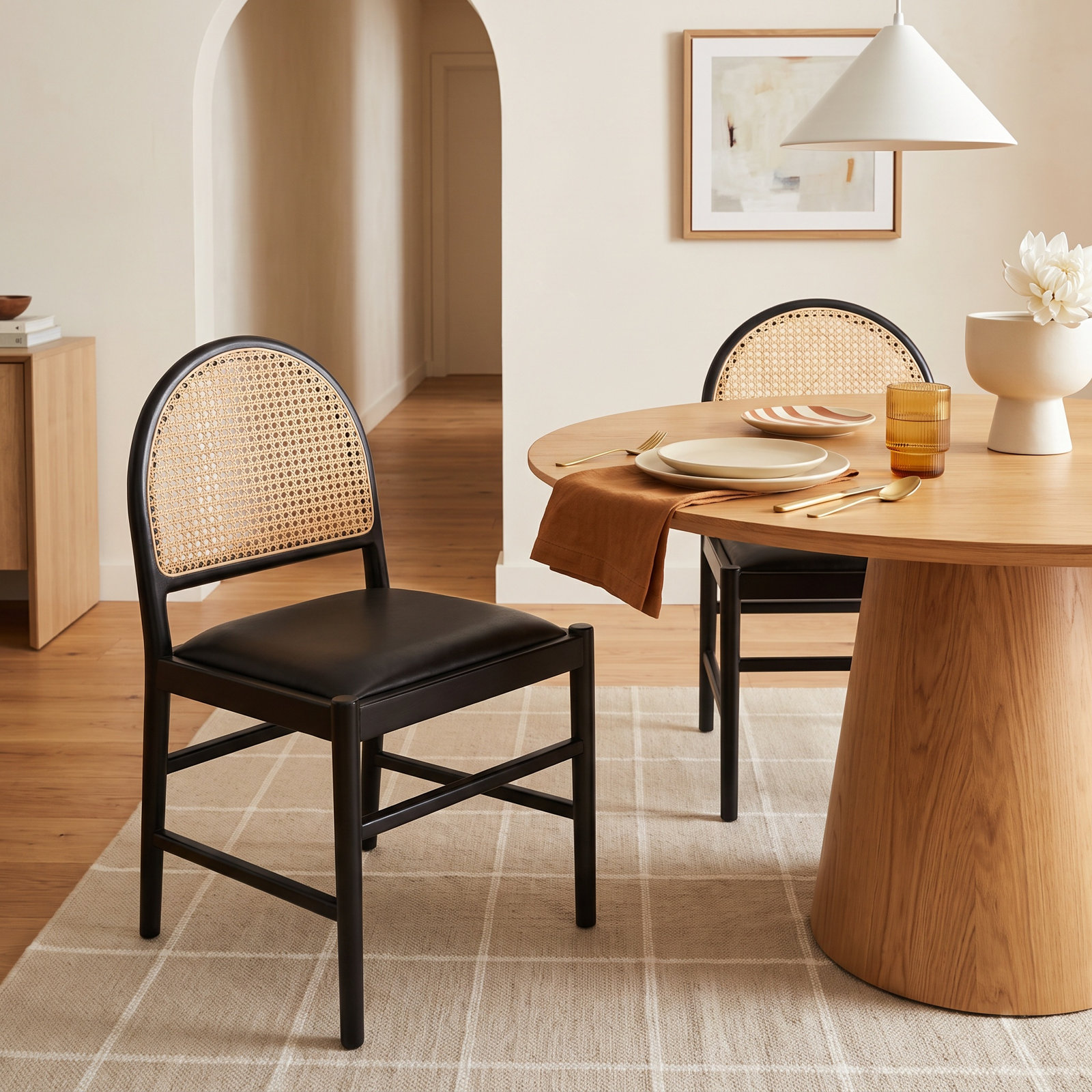 Ottavia Genuine Leather Dining Chair, Black Leather, Black