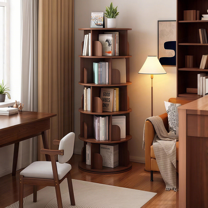 Bibliothèque rotative à 5 niveaux, 360 °, Walnut, 61.8" H x 18.16" W x 18.16" D
