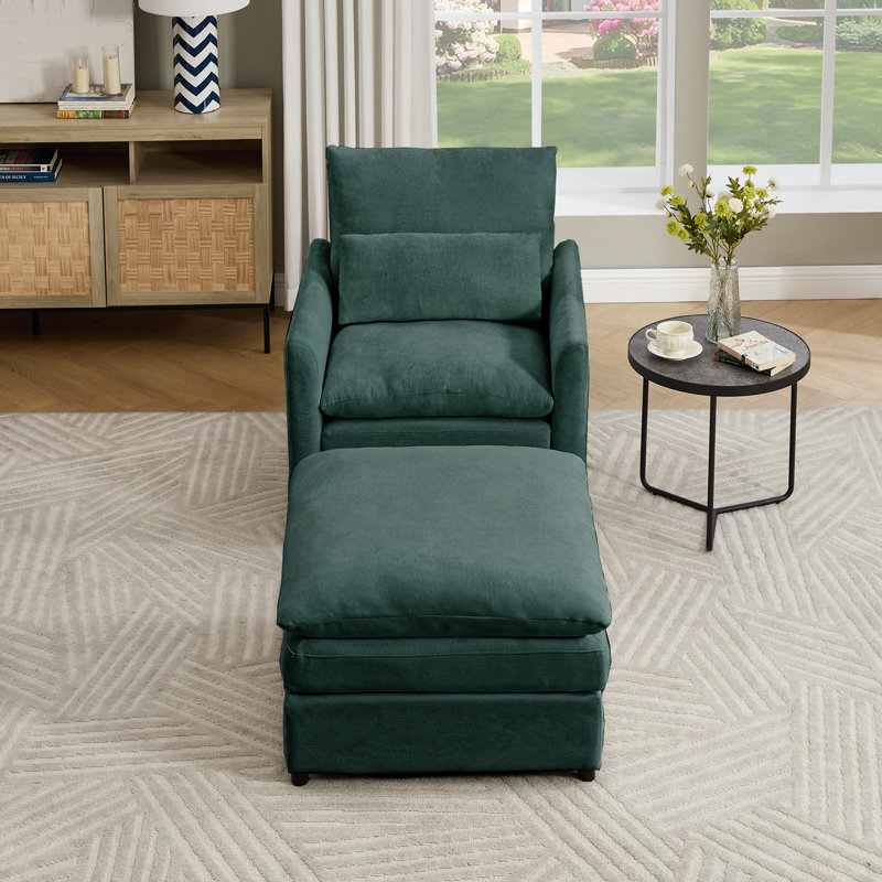 32.5''W Modern Upholstered Accent Chair With Ottoman, Green