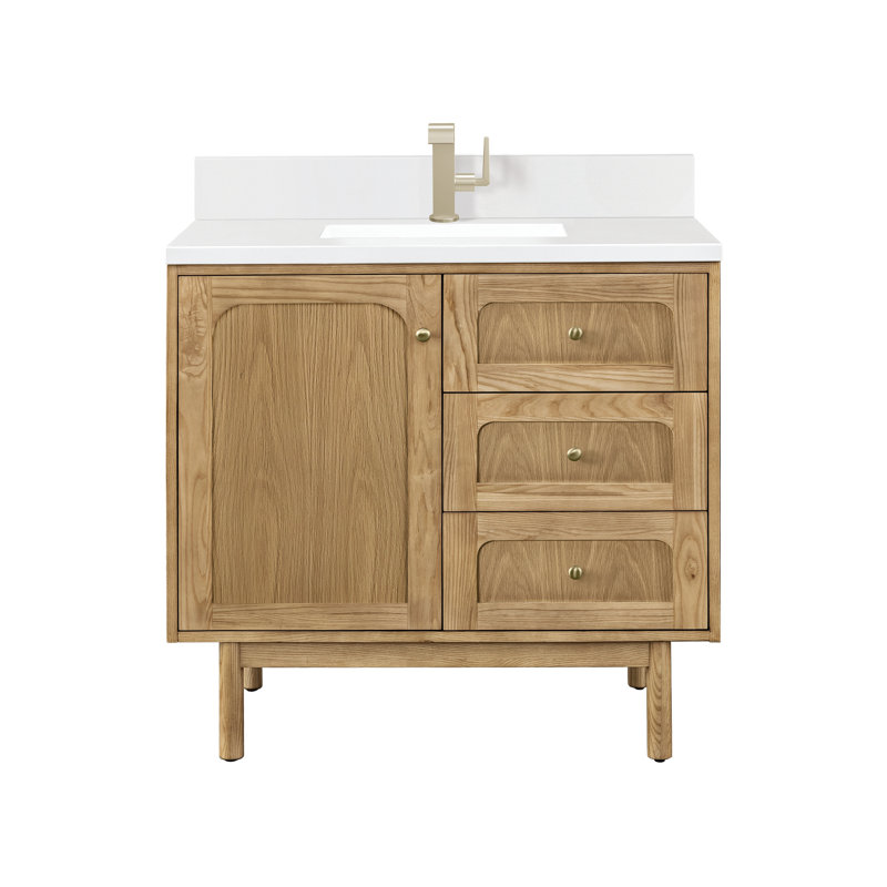 Laurent 36'' W Single Vanity, Single-Hole, White Zeus, Light Natural Oak