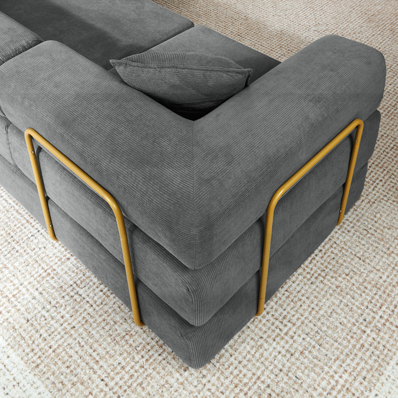 Modular Sectional Sofa with L-Shape Chaise, Gray Corduroy