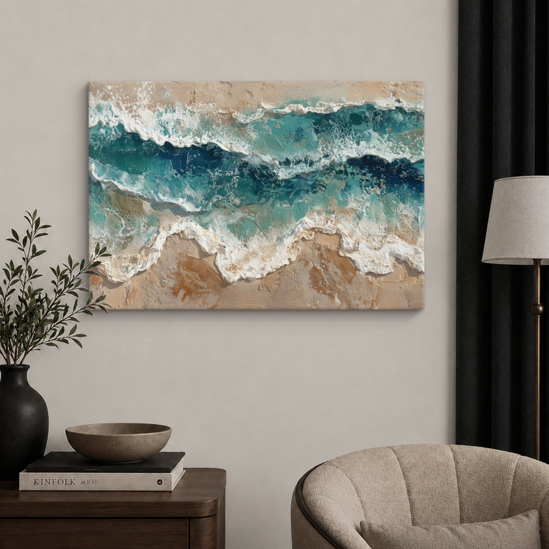 Art abstrait de vagues côtières, photos de salon, impression sur toile encadrée, H 32 po x l 48 po, Toile tendue