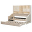 Lit de jour simple rembourré beige avec accoudoirs à DEL, rangement et lit gigogne escamotable-2090275917