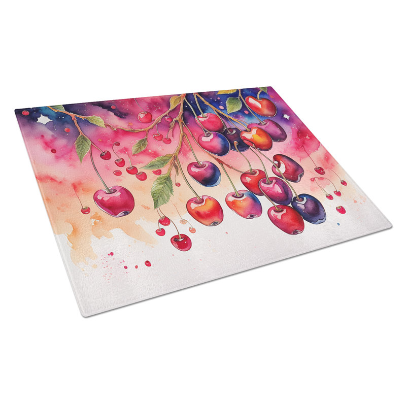 Colourful Cherries Glass Cutting Board Large