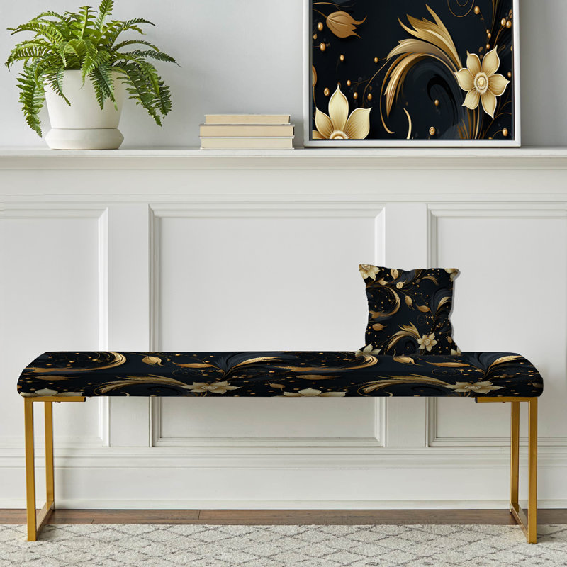 Black And Gold Intrigue Elegance I - Marble Upholstered Gold Bench