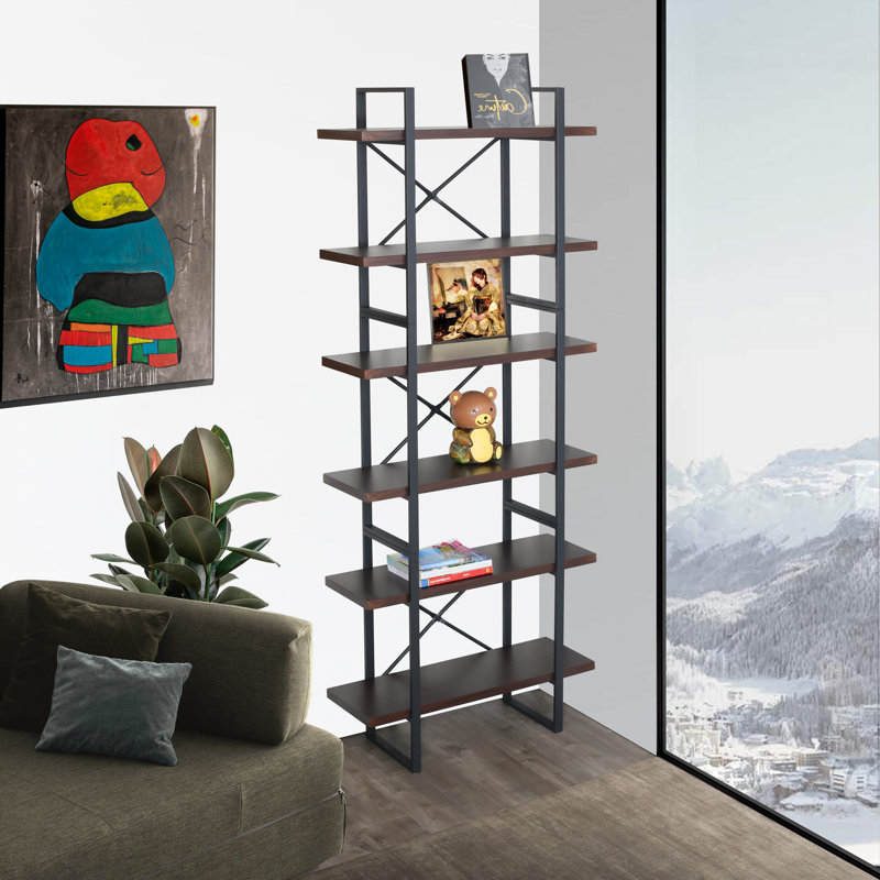 Étagère à livres en acier H 85 po x l 35,43 po Springs, (6 tablettes) H 85 po x l 43 po x P 13 po, Noir / brun
