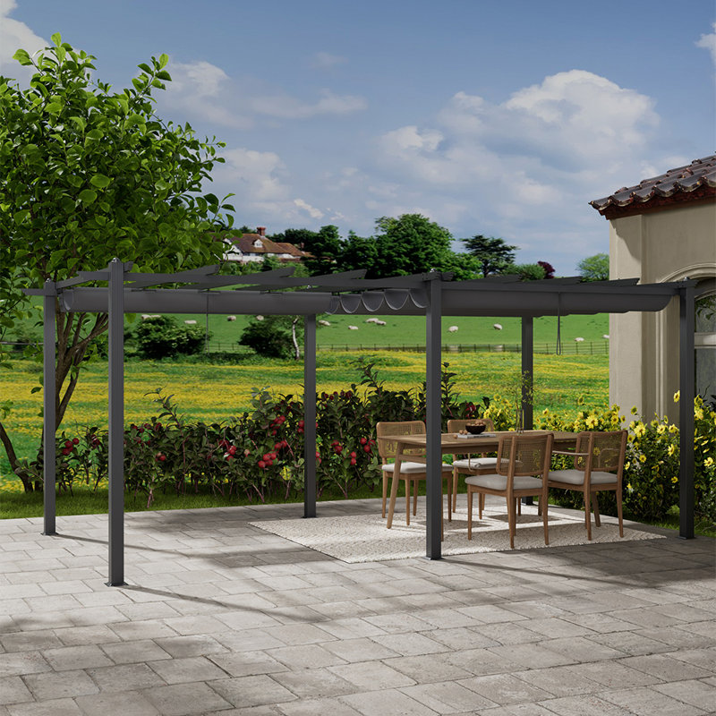 Dakota Fields Polyester Cover Retractable Freestanding Awning, 228cm H x 600cm W x 300cm D, Black