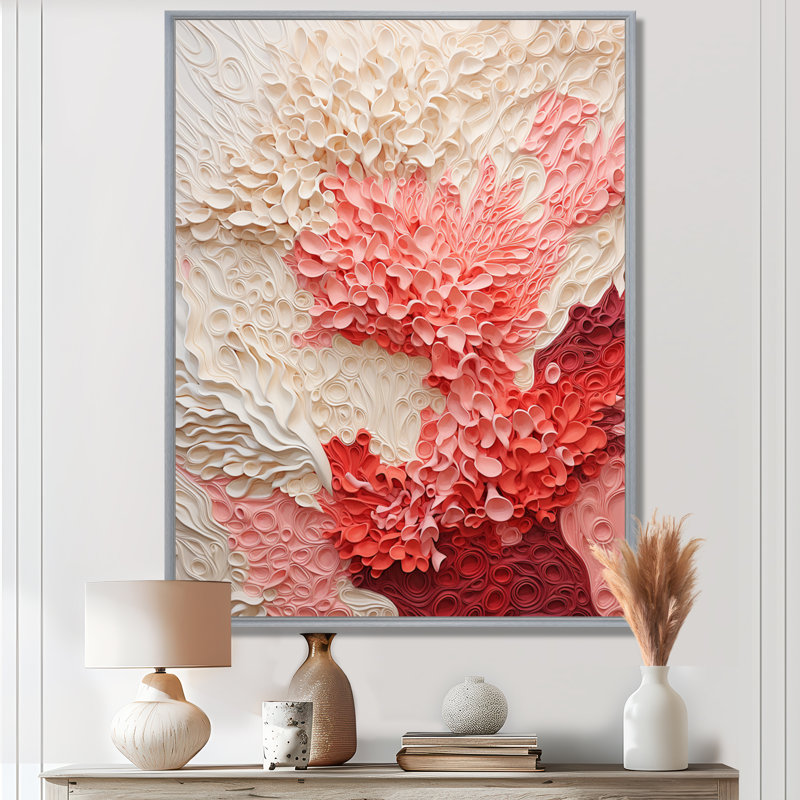 Collage beige et rose corail - grand art mural corail, H 20 po x l 12 po x P 1 po, Cadre argenté flottant