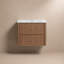 Meuble-lavabo mural simple de 61 cm (24 po) avec lavabo, style moderne du milieu du siècle, en bois cannelé avec coins arrondis, 2 tiroirs à fermeture douce-918880104