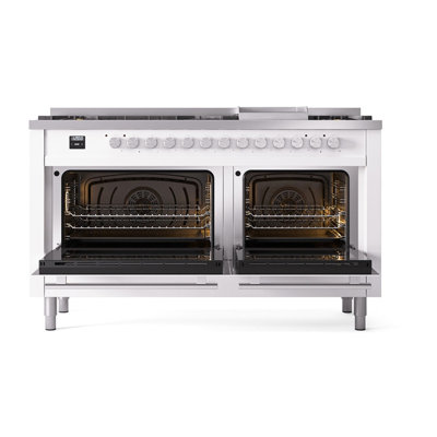 Cuisinière à double combustible ILVE Professional Plus II 60, 8 brûleurs scellés, plaque chauffante