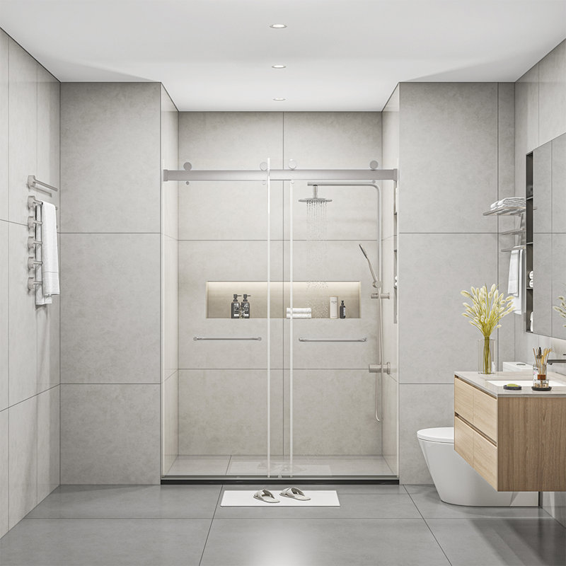 Salle de bain moderne avec portes coulissantes de luxe en verre trempé