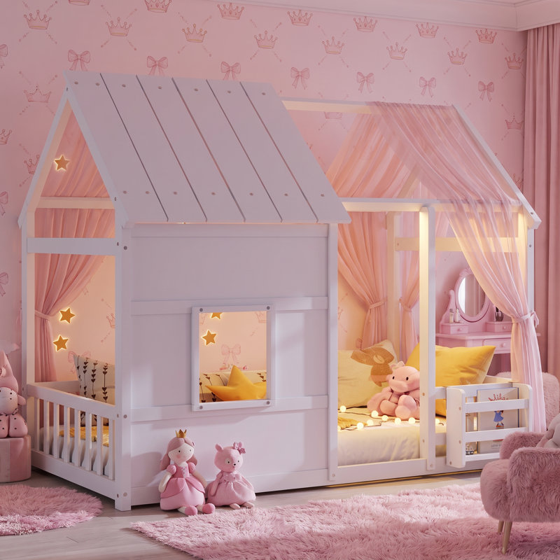 Lits d'enfant blancs de forme simple certifiés par le PCCP, lit à DEL à 7 couleurs intégrées, lit sur pied à profil bas
