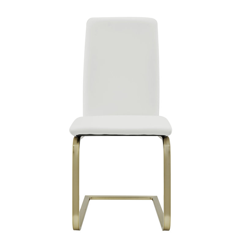 Exylian 19.5'' H Faux Leather Upholstered Side Chair, White Faux Leather, Gold