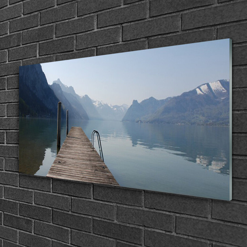 Architecture Mountains Lake Bridge - No Frame Print on Glass