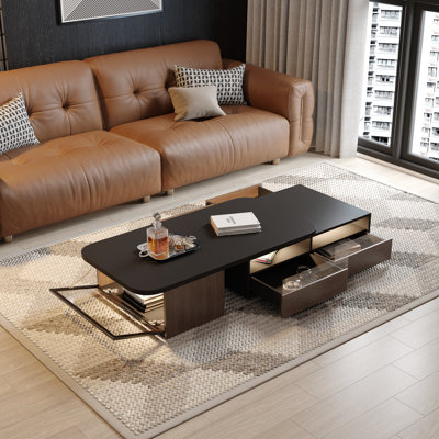 Derozil  69'' Extendable Coffee Table with Storage Drawes, Sensor Lights and Glass Door