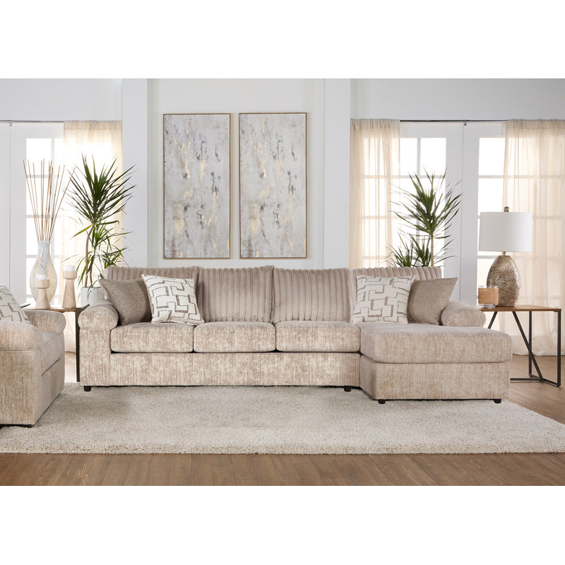 Latitude Run Oliwier Wide Wale Corduroy Sectional Sofa Chaise with Ottoman, Parchment Corduroy