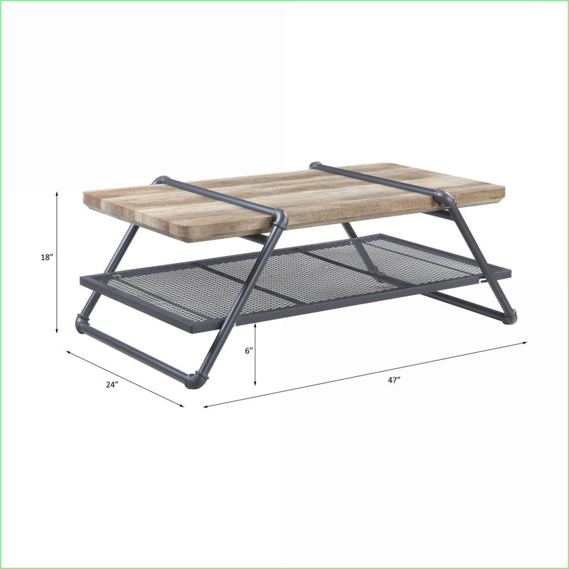 Chêne contemporain Table basse Sandy Grey avec pieds en métal robustes, tiroir de rangement et amp; Tablette