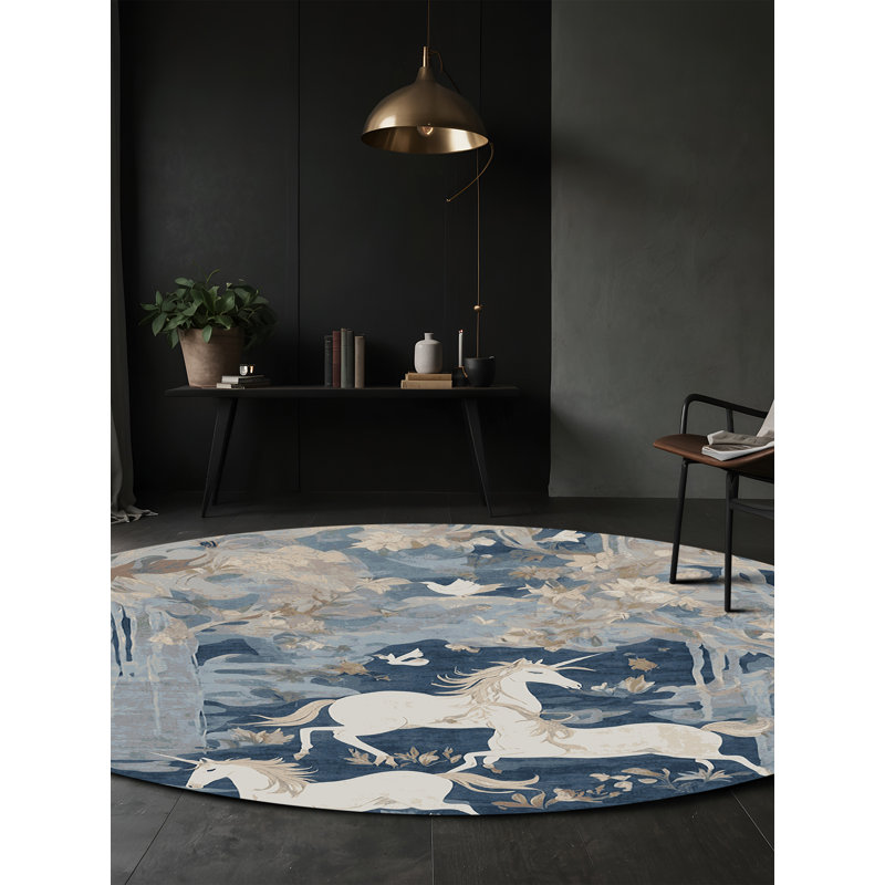 Tapis gris soyeux et moelleux, Rond 5 pi