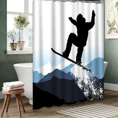 Rideau de douche avec 12 crochets Snowboard