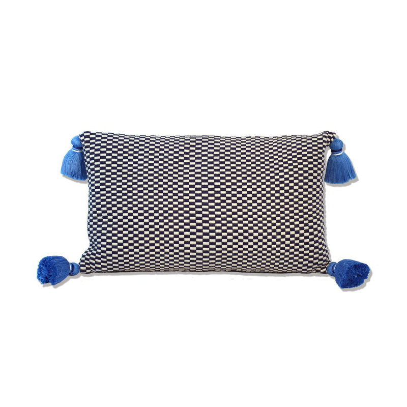 Ella Rectangular Cotton Pillow Cover and Insert, Navy/Natural