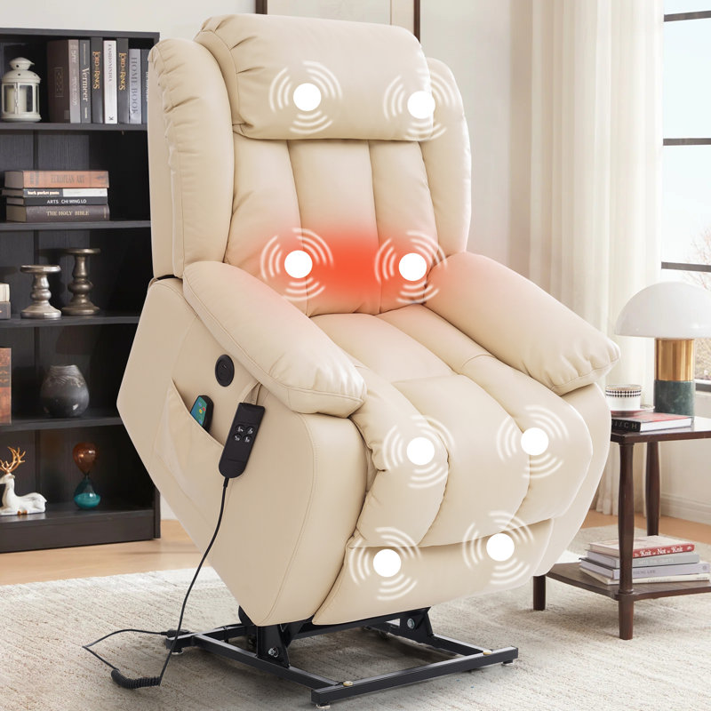 Infinite Position Dual Motor Power Lift Recliner Chair Leather Chair with USB, Heat and Massage, Beige
