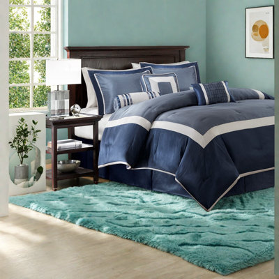 Premium Navy Bedding Sets, Polyester Comforter, Hotel Chic Design