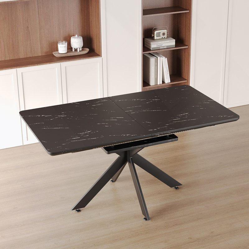 Table de salle à manger extensible noire 62,4 "à 78,15", pieds en X modernes, Noir
