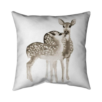 Sepia fawns love - 18"x18" Throw pillow cover - Poly twill - Print on demand