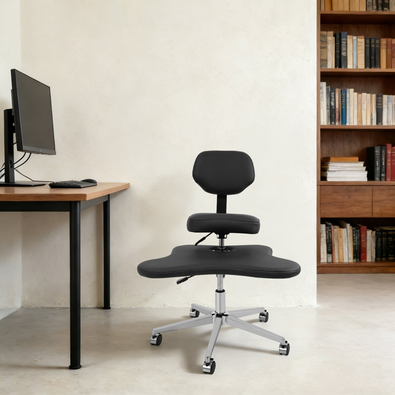 Height-Adjustable Cross Legged Office Chair With Wheels, Black