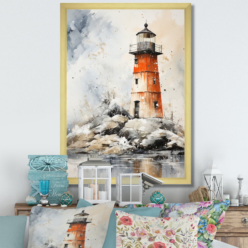 Phares Immich par la falaise II - reproduction sur toile, H 44 po x l 34 po x P 1,5 po, Cadre photo doré