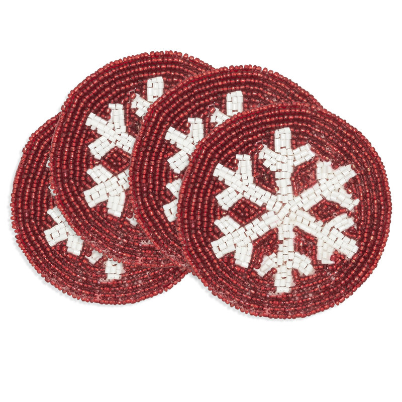 Sous-verre Snowflake Sparkle Beaded (ensemble de 4), Rouge