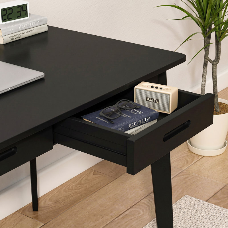 Bureau en bois Latwon, H 29,5 po x l 39,4 po x P 21,7 po, Noir / Noir