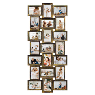 Vertical Staggered 21 Opening Collage Frame, Vintage Bronze Ornate Finish