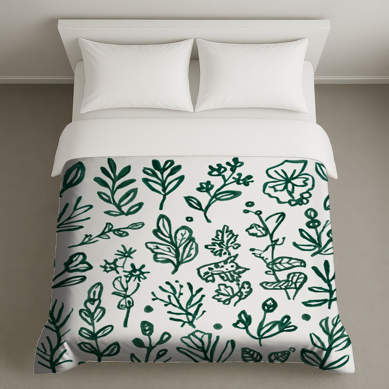 Housses de couette vertes à motif botanique, Lit simple