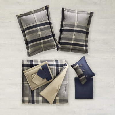 Comfortable Twin Xl Plaid Comforter And Sheet - Navy Taupe Design Bedding With & Shams Modern Bedroom Style